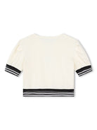 Top girocollo per bambina Karl Lagerfeld Kids bianco con ricamo con dettagli a righe - Rubino Kids