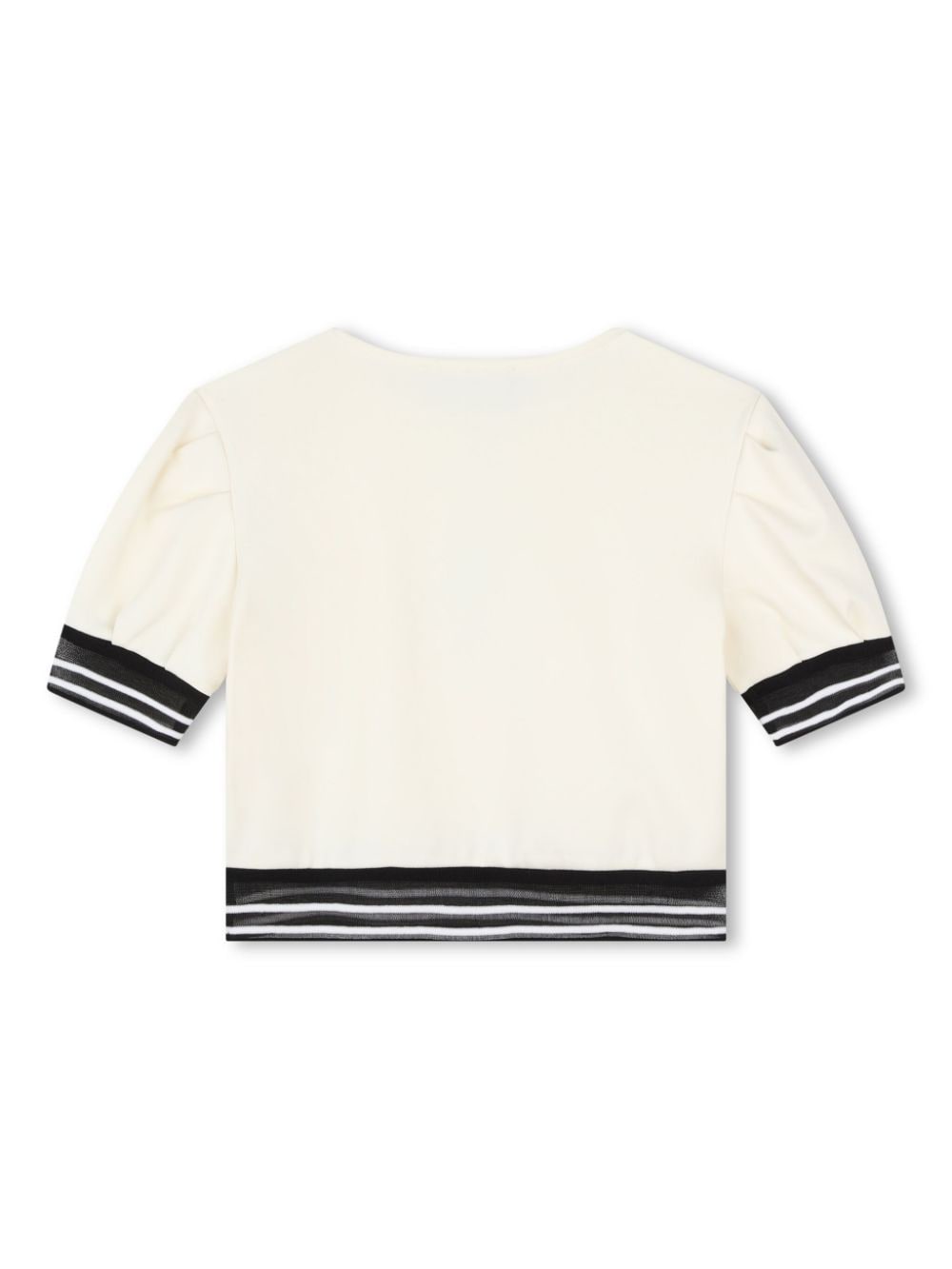 Top girocollo per bambina Karl Lagerfeld Kids bianco con ricamo con dettagli a righe - Rubino Kids