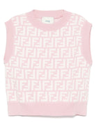 Top in maglia junior per neonata Fendi Kids rosa con orlo dritto - Rubino Kids