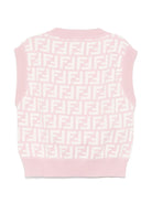 Top in maglia junior per neonata Fendi Kids rosa con orlo dritto - Rubino Kids