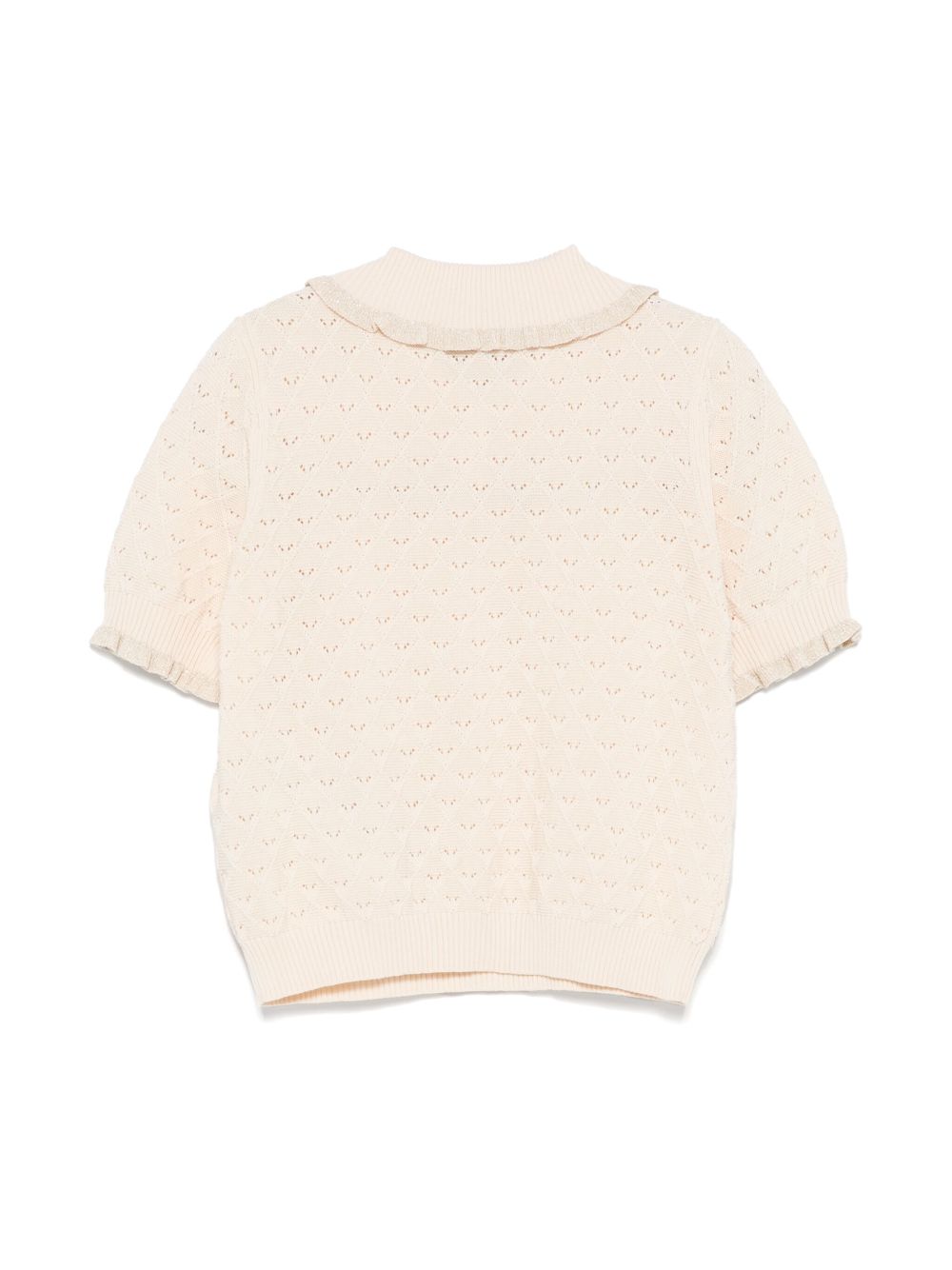 Top in maglia per bambina Emporio Armani Kids beige con abbottonatura frontale corta - Rubino Kids