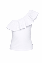 Top monospalla per bambina Molo bianco con dettaglio volant - Rubino Kids