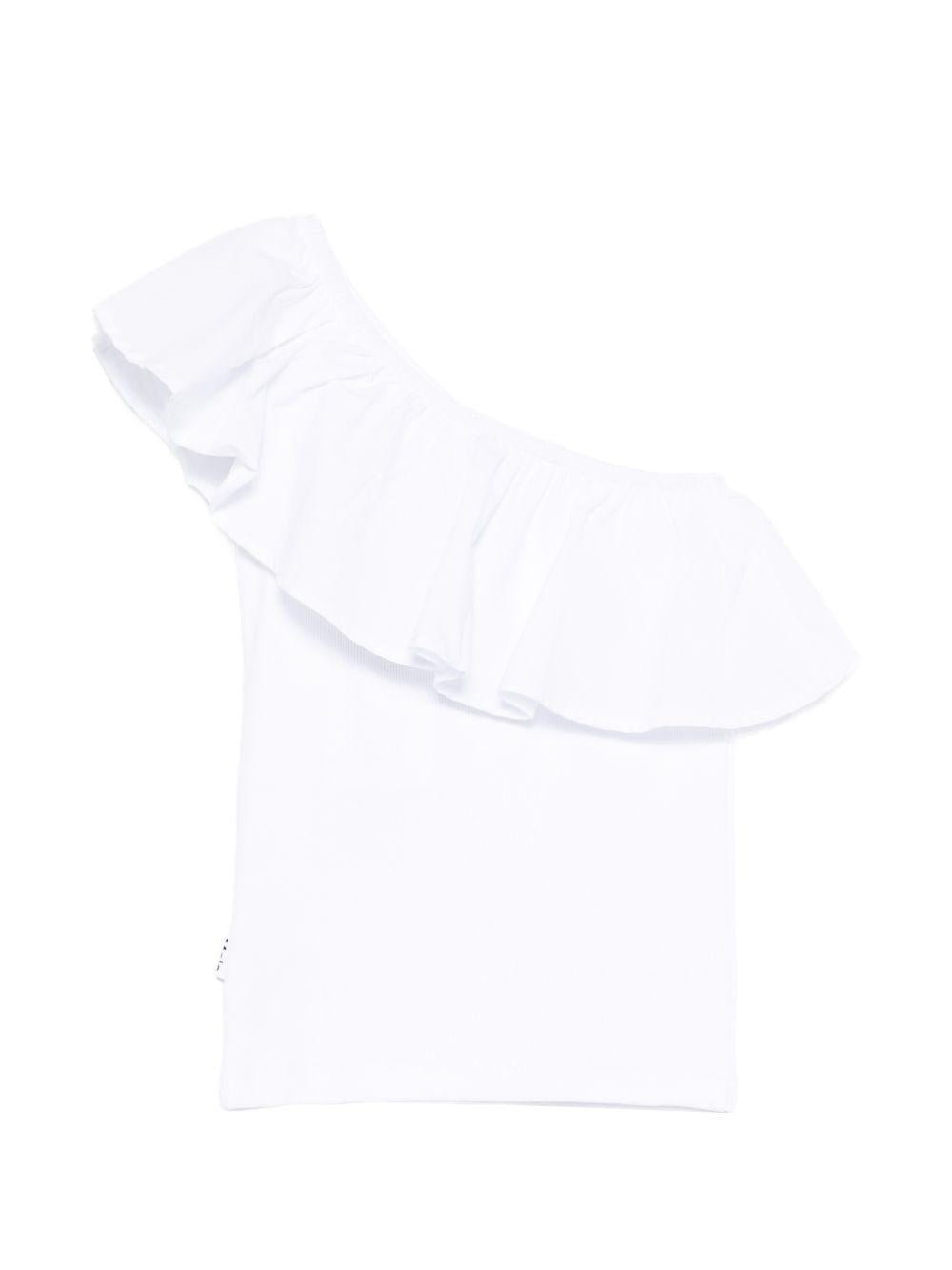 Top monospalla per bambina Molo bianco con dettaglio volant - Rubino Kids
