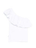 Top monospalla per bambina Molo bianco con dettaglio volant - Rubino Kids