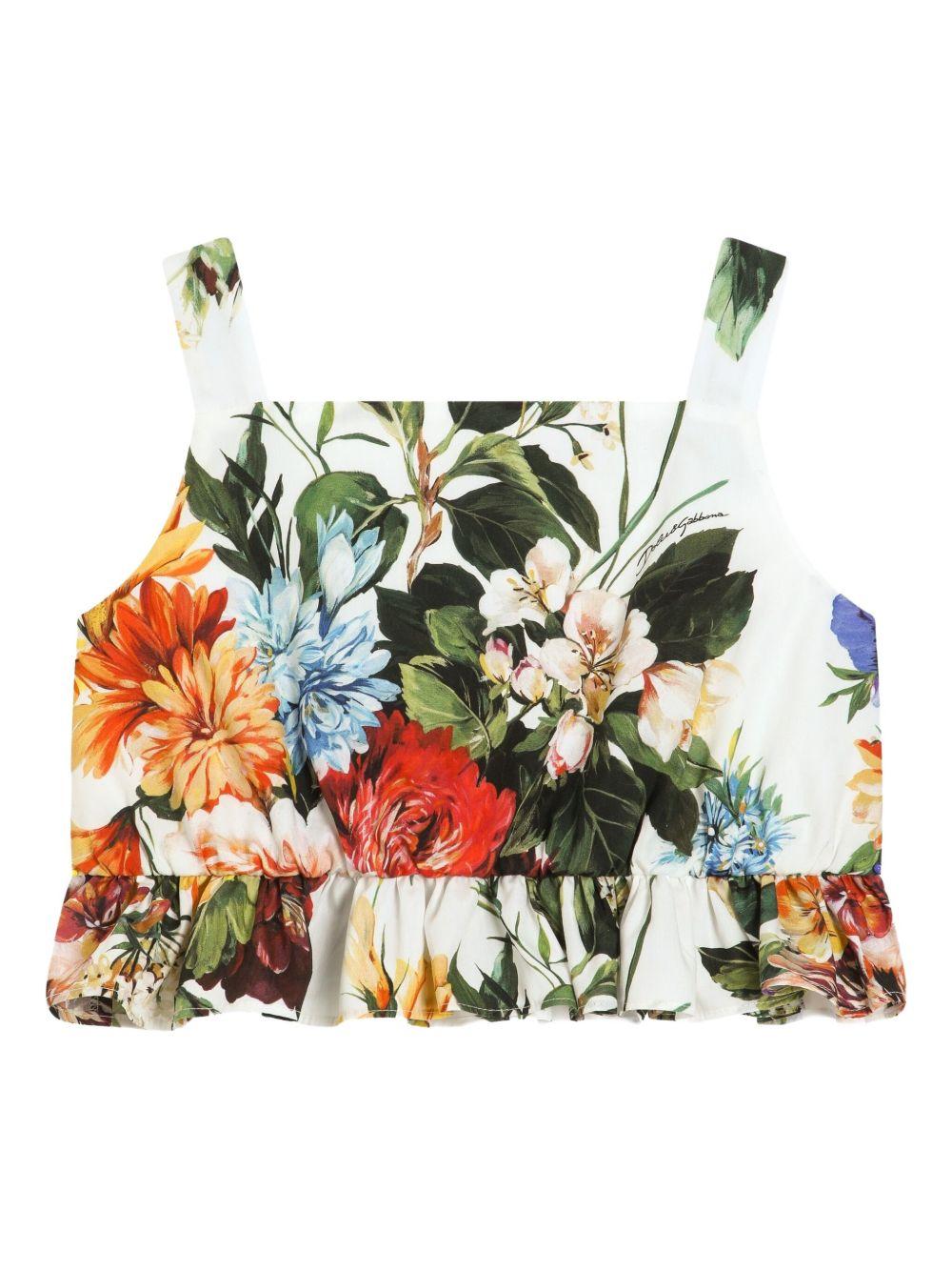 Top per bambina Dolce & Gabbana Kids bianca con stampa floreale all - over - Rubino Kids