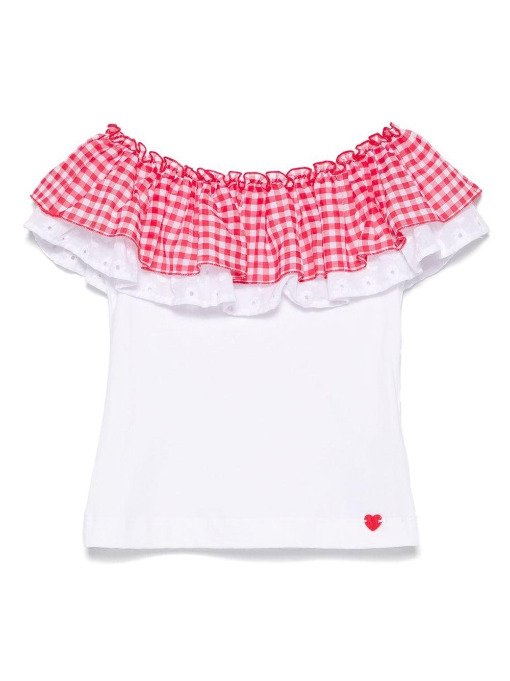 Top per bambina Monnalisa bianco con ruches e design con spalle scoperte - Rubino Kids
