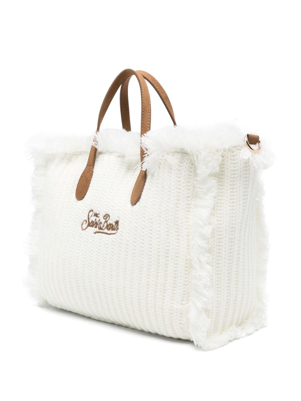 Tote bag MC2 Saint Barth Kids Colette bianco con lavorazione a maglia e logo ricamato - Rubino Kids