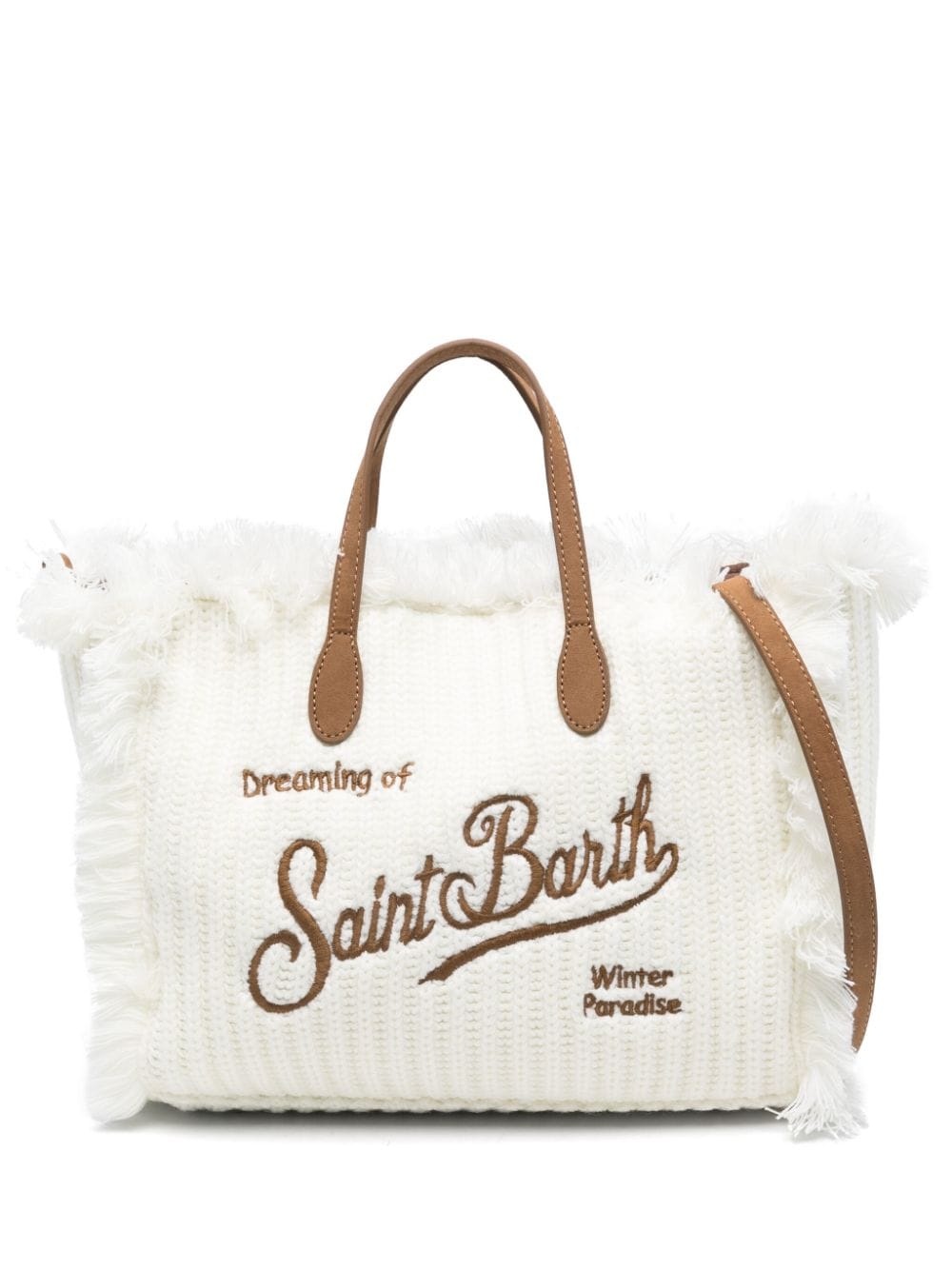 Tote bag MC2 Saint Barth Kids Colette bianco con lavorazione a maglia e logo ricamato - Rubino Kids