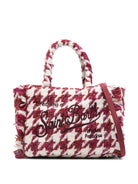 Tote bag MC2 Saint Barth Kids Colette motivo pied de poule bianco/rosso in tweed - Rubino Kids