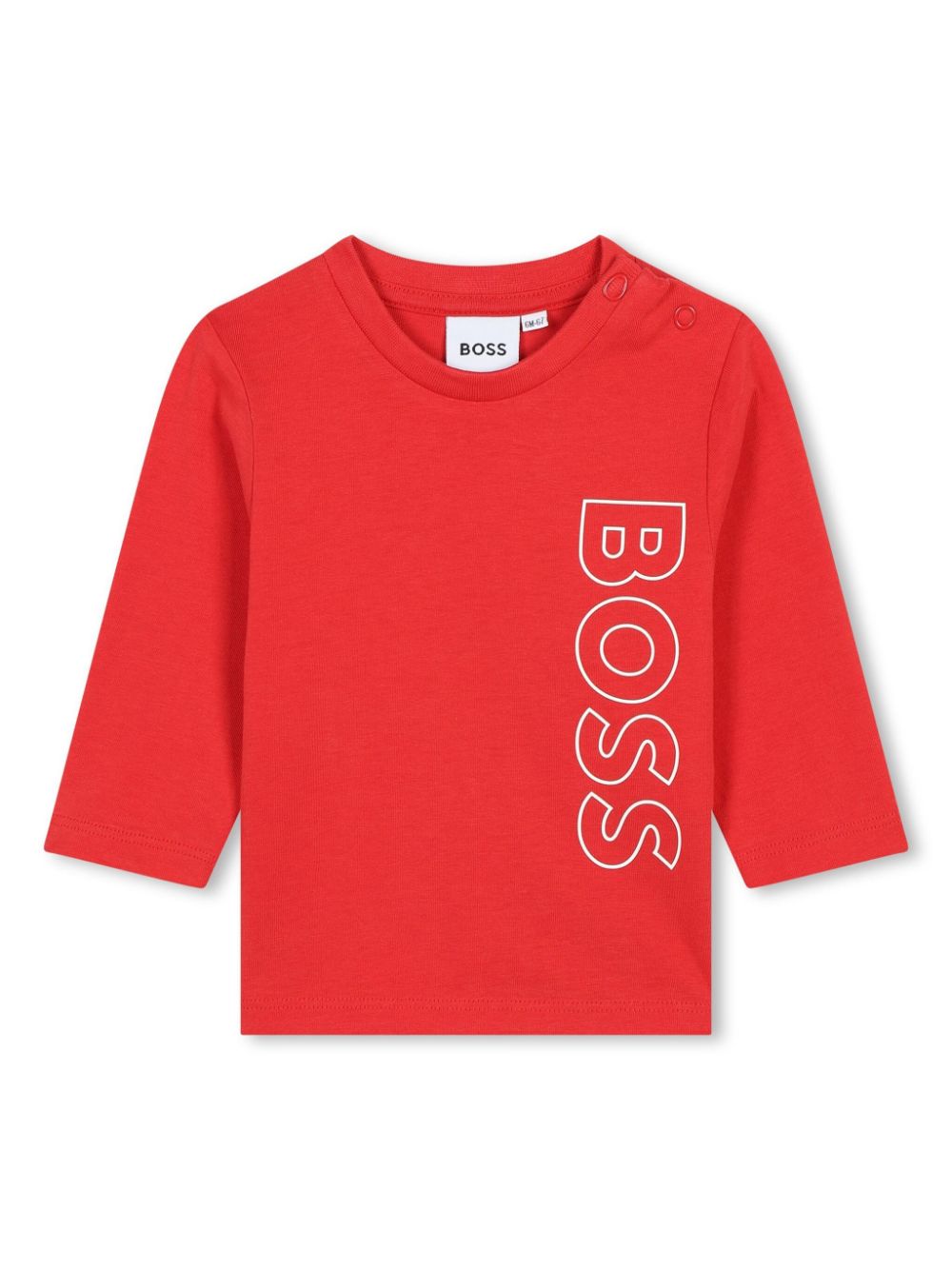 T:shirt con logo in gomma per neonato BOSS Kidswear rossa con bottone automatico sulla spalla - Rubino Kids