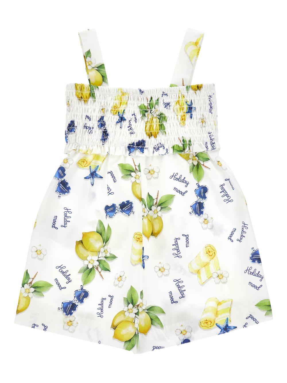 Tuta corta Holiday Mood per bambina Monnalisa bianco con stampa grafica all - over - Rubino Kids