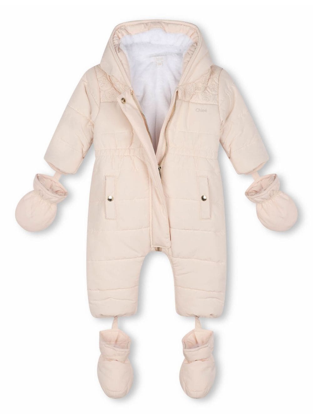 Tuta da neve per neonata Chloé Kids beige con guanti e scarpine - Rubino Kids