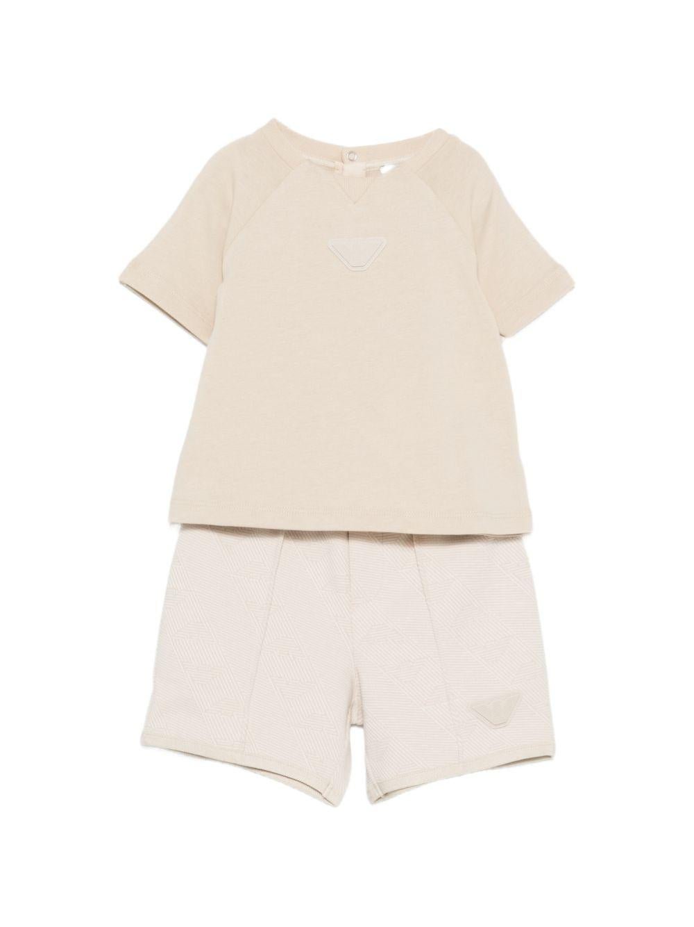 Tuta per neonato Emporio Armani Kids beige con dettaglio logo - Rubino Kids