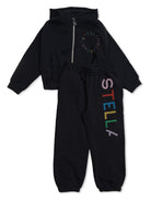 Tuta sportiva con ricamo per bambina Stella McCartney Kids nera con trama jersey - Rubino Kids