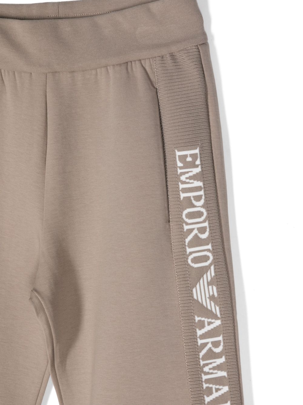 Tuta sportiva per bambino Emporio Armani Kids beige con applicazione logo sul cappuccio - Rubino Kids