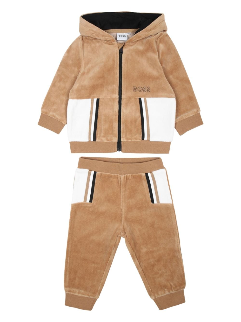 Tuta sportiva per neonato BOSS Kidswear beige con stampa logo sul petto - Rubino Kids