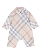 Tutina a quadri per neonato Burberry Kids beige con colletto classico - Rubino Kids