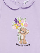 Tutina e cappellino per neonata Moschino Kids lilla con stampa Bear - Rubino Kids
