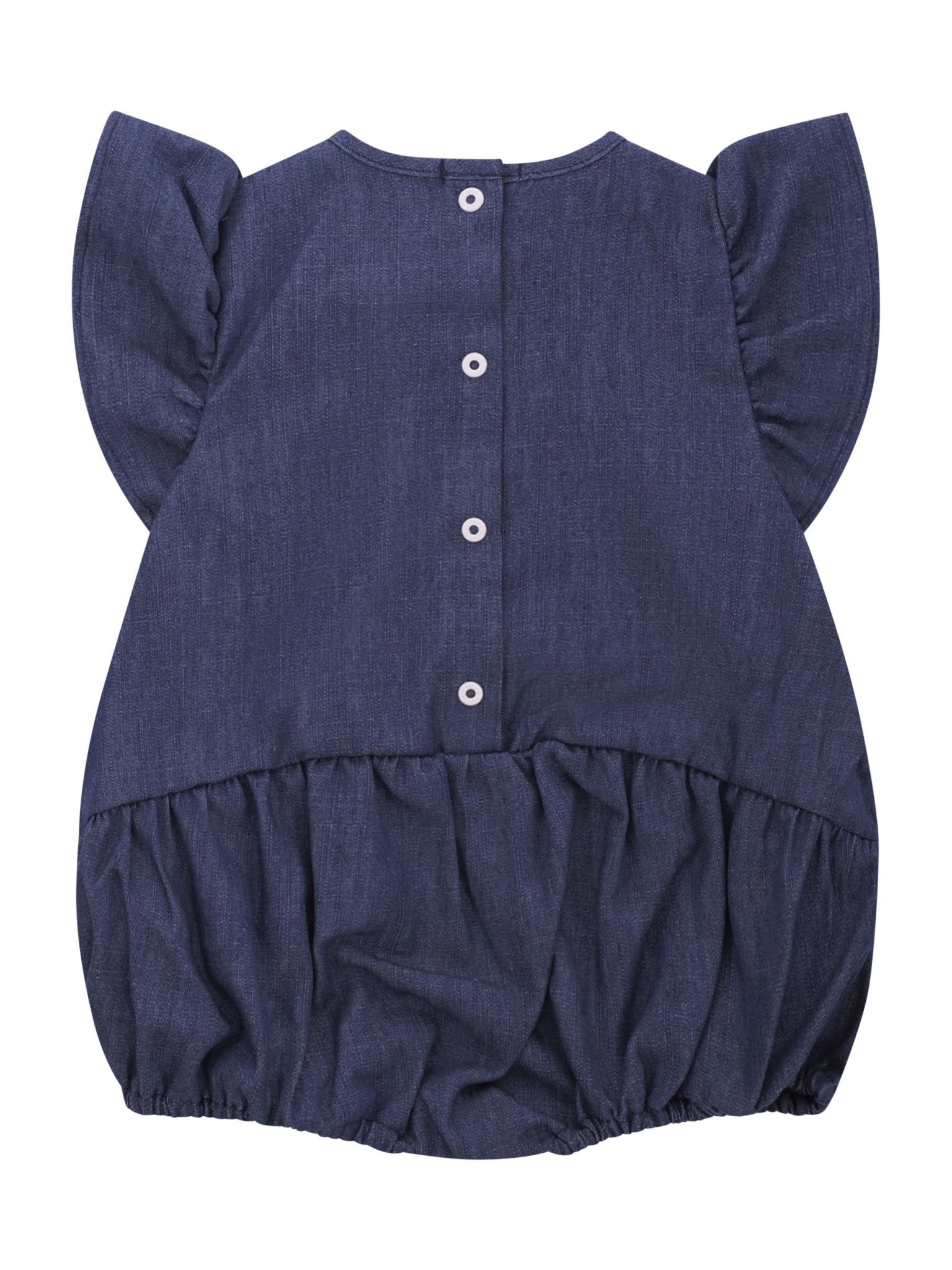 Tutina per neonata Balmain Kids denim con maniche a ruches - Rubino Kids