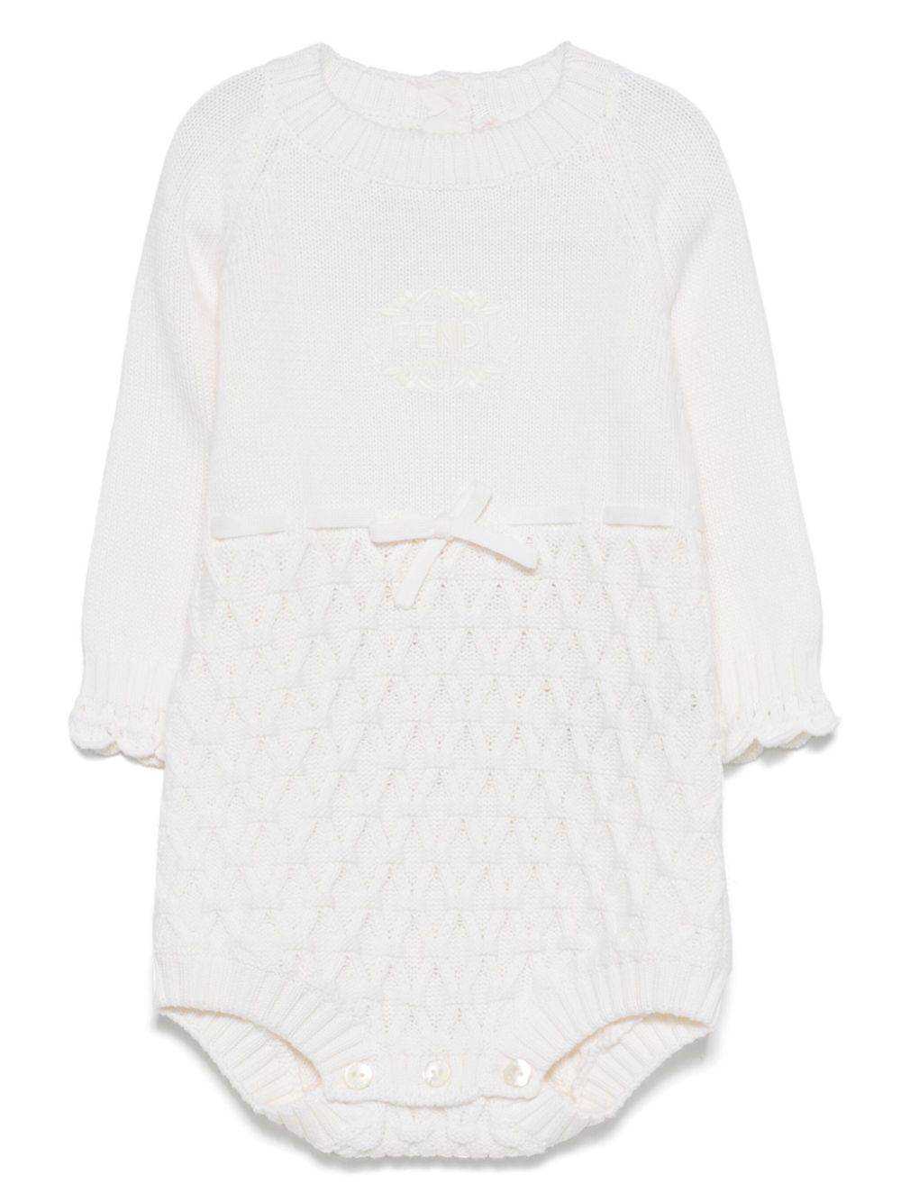 Tutina per neonata Fendi Kids bianco con lavorazione in maglia - Rubino Kids