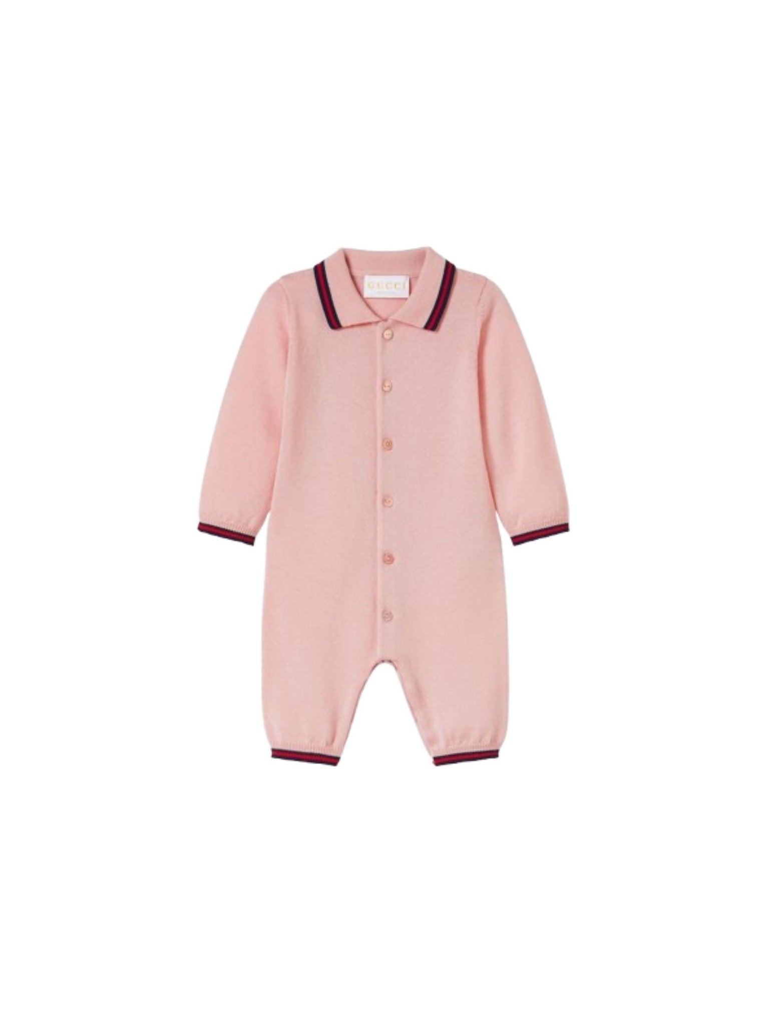 Tutina per neonata Gucci Kids rosa con finiture motivo Web - Rubino Kids