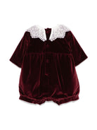 Tutina per neonata Jesurum Baby rosso in delluto con colletto in pizzo - Rubino Kids