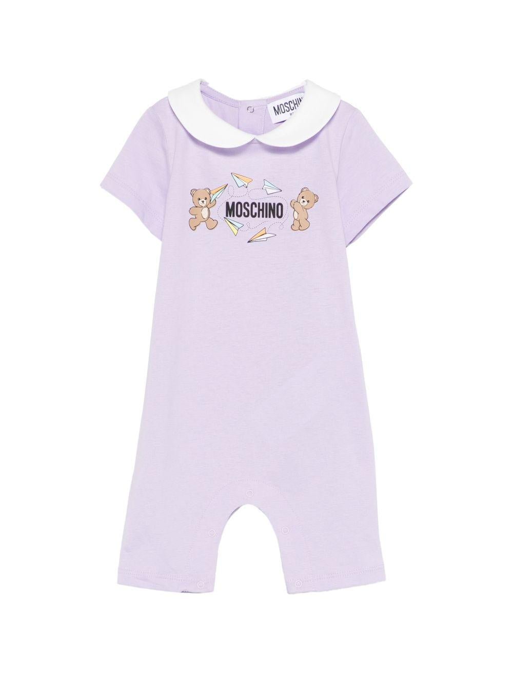 Tutina per neonata Moschino Kids viola con stampa Teddy Bear - Rubino Kids