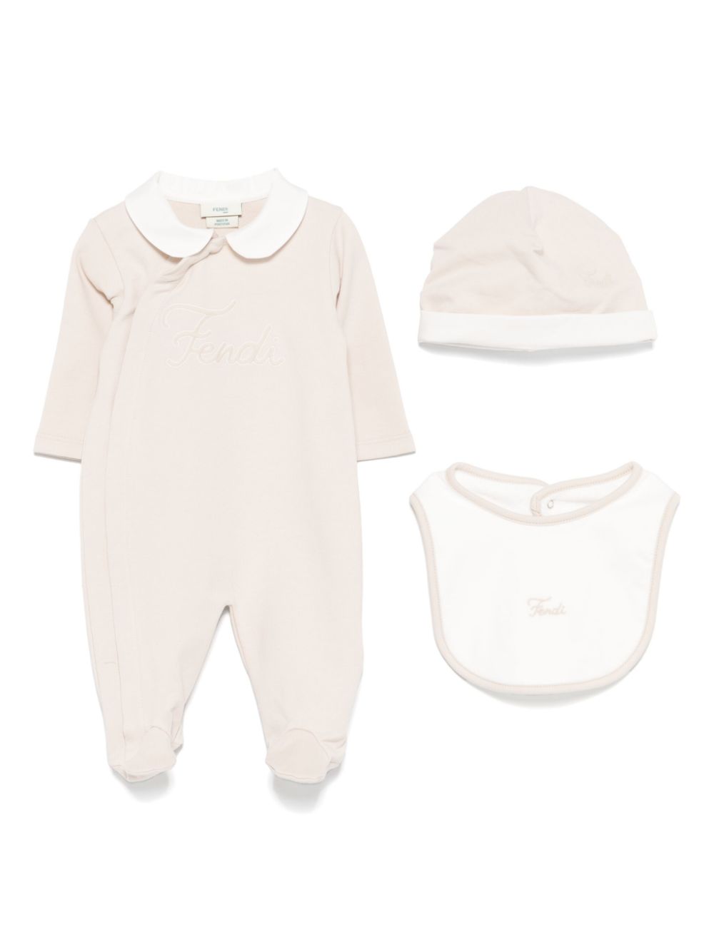 Tutina per neonati Fendi Kids beige con berretto e bavaglino - Rubino Kids