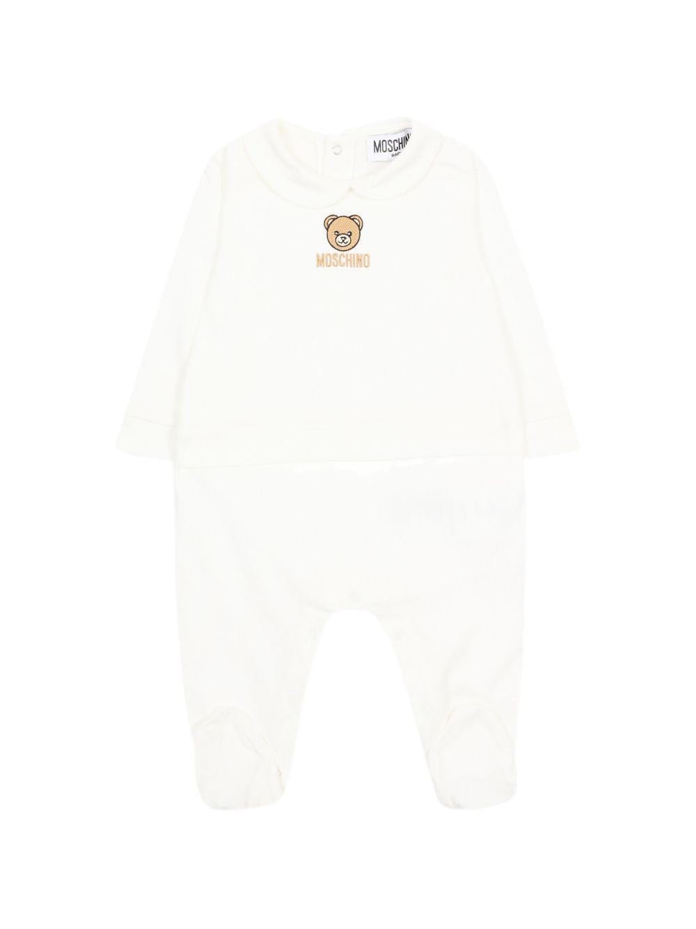 Tutina per neonati Moschino Kids bianca con colletto alla Peter Pan - Rubino Kids