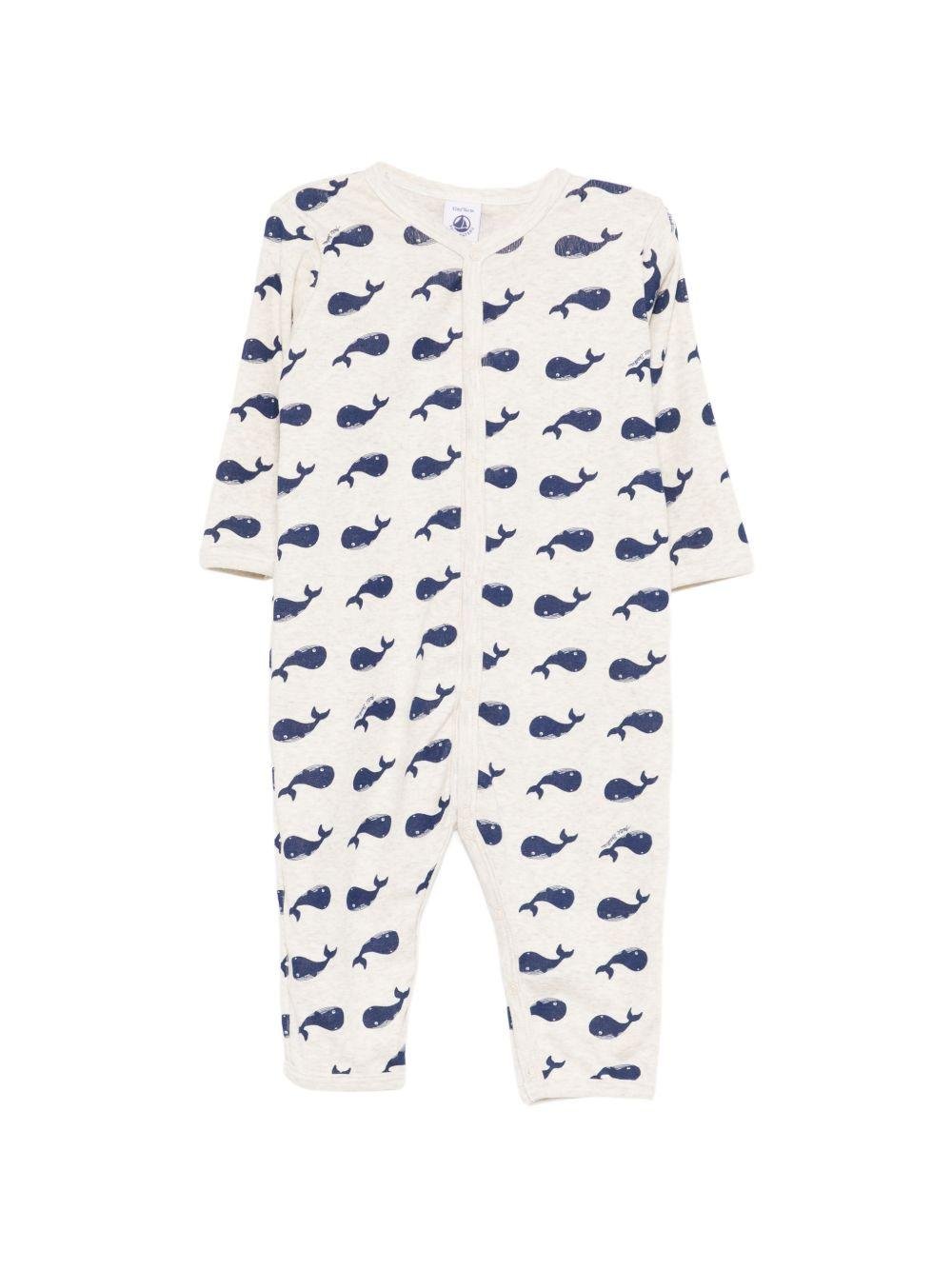 Tutina per neonato Petit Bateau beige con stampa balene all - over - Rubino Kids