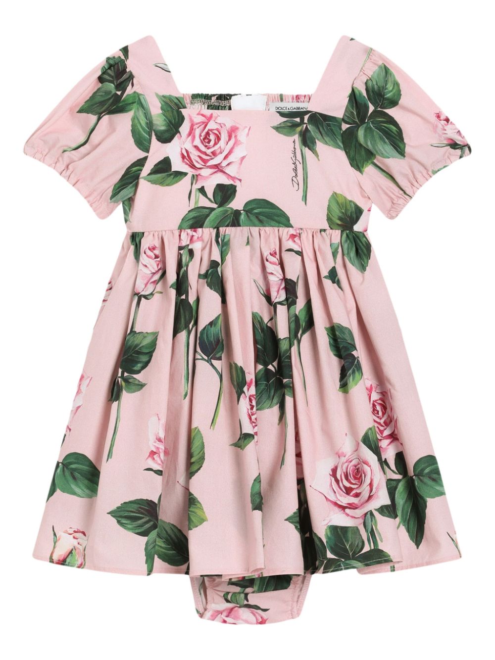 Vestito con stampa a rose per neonata Dolce & Gabbana Kids rosa con dettagli arricciati - Rubino Kids