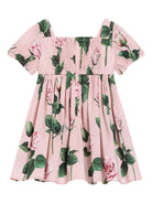 Vestito con stampa a rose per neonata Dolce & Gabbana Kids rosa con dettagli arricciati - Rubino Kids