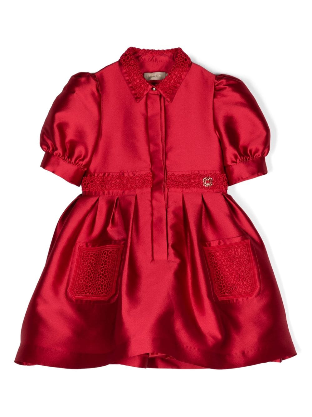 Vestito per bambina Elie Saab Junior rosso con placca logo e finitura satinata - Rubino Kids