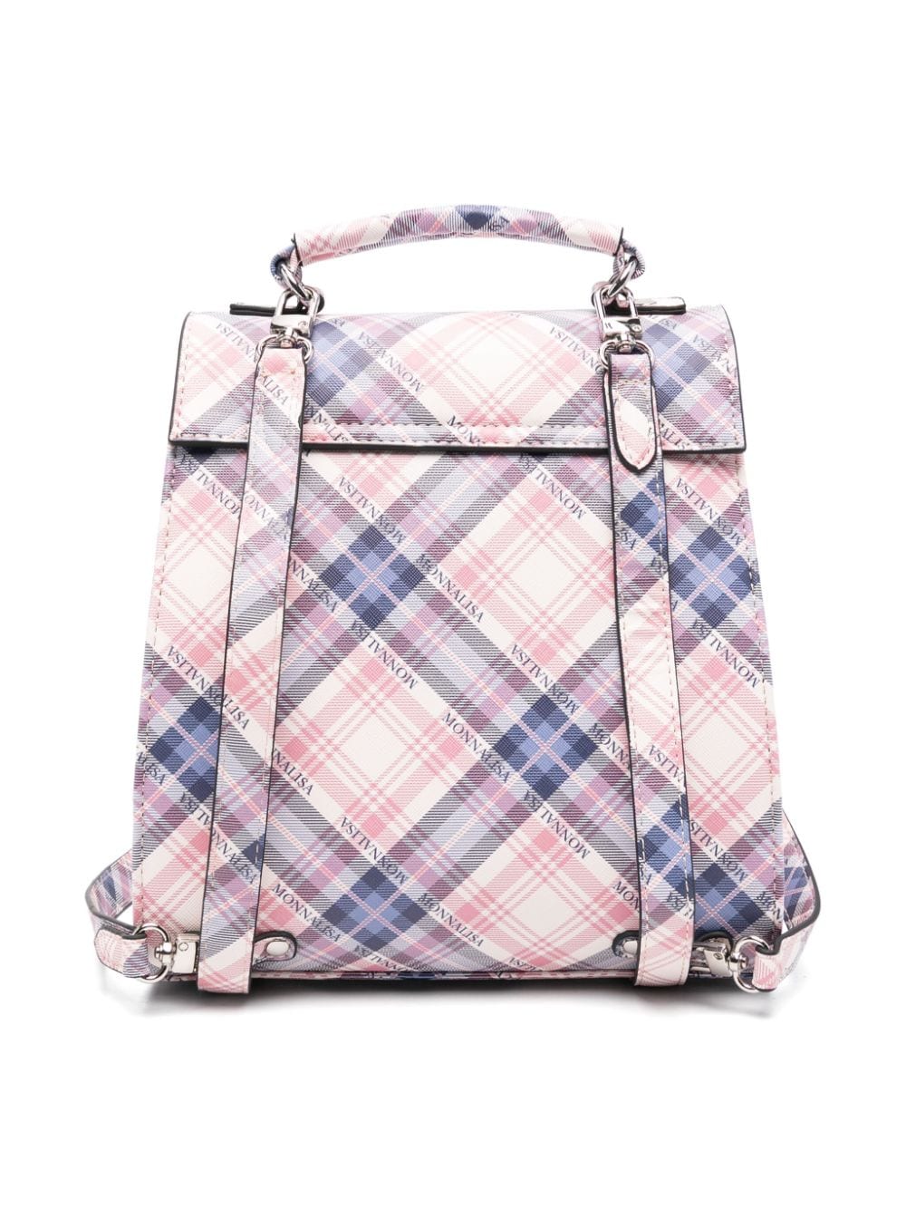 Zaino per bambina Monnalisa a quadri tartan bianco rosa e blu - Rubino Kids