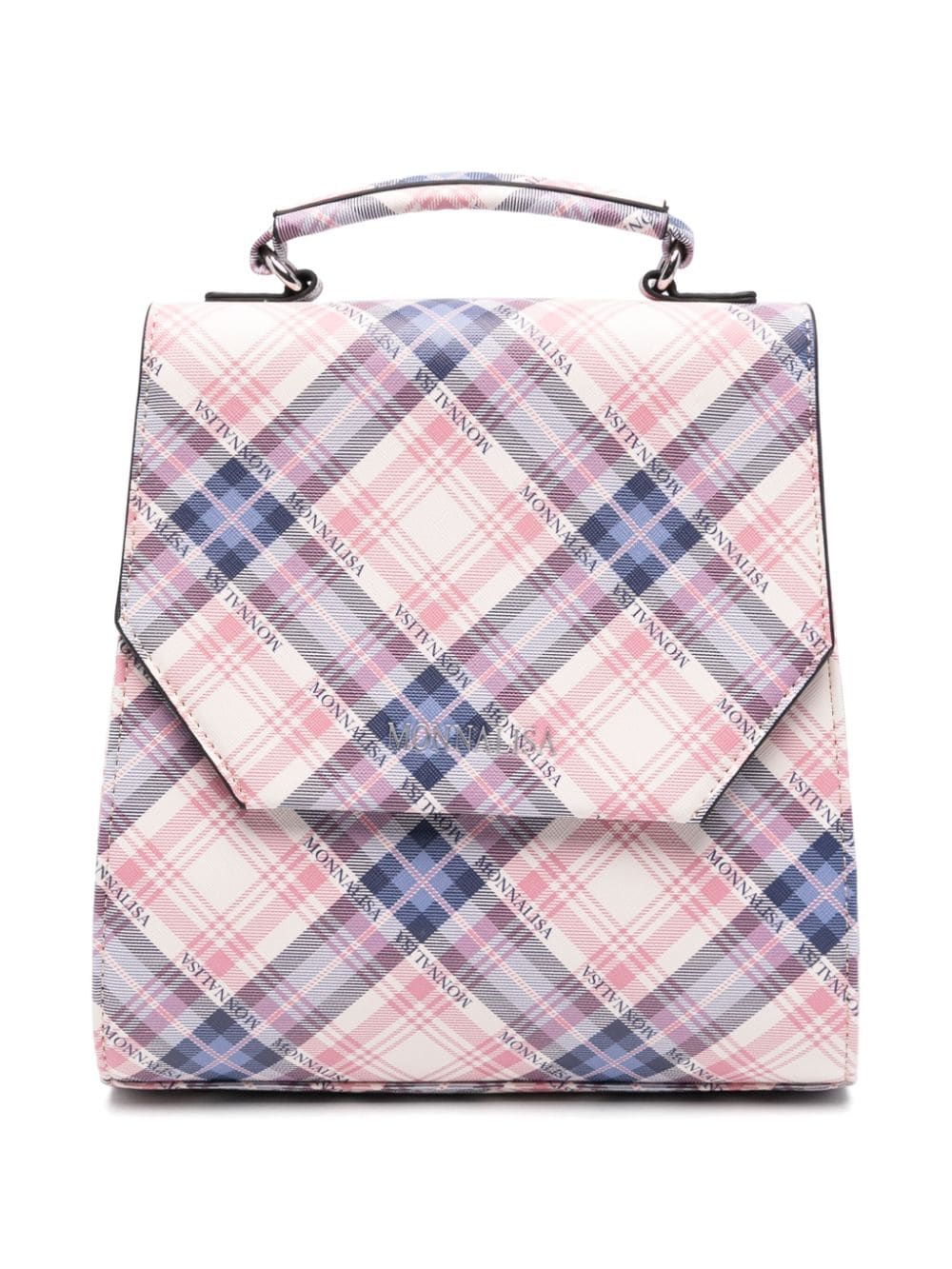 Zaino per bambina Monnalisa a quadri tartan bianco rosa e blu - Rubino Kids