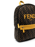 Zaino per bambini Fendi Kids marrone con stampa FF e inserti gialli - Rubino Kids