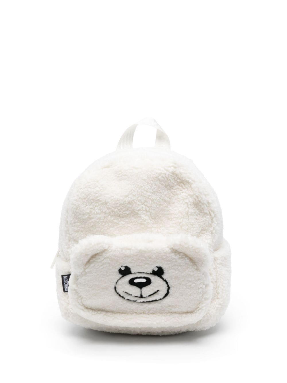 Zaino per bambini Moschino Kids bianco in pelliccia con ricamo Teddy Bear - Rubino Kids